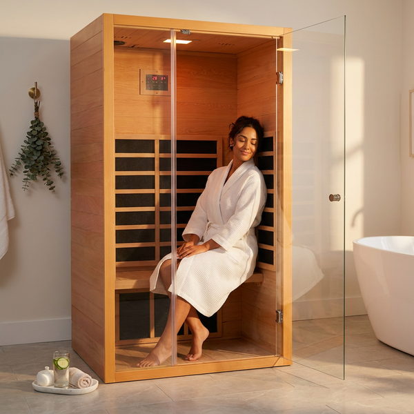 Home Infrared Sauna Built for Daily Wellness, 6 Carbon Heaters, Hemlock Wood, Bluetooth Speaker