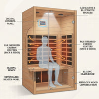 1 Person Extendable FAR Infrared Sauna for Home, Hemlock Wood Low EMF 6 Carbon Heaters Indoor Saunas with LED Lights, Bluetooth Speaker, Digital Control Panel, and Seating Bench — How It Works