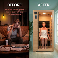 Infrared Sauna 1 Person Far Infrared Sauna Low EMF Indoor Sauna with Starry Light Ceiling Speakers Personal Dry Sauna for Home Gym Spa Fast Heating Easy Assembly 30.7X 30.7X62.2 — Before & After