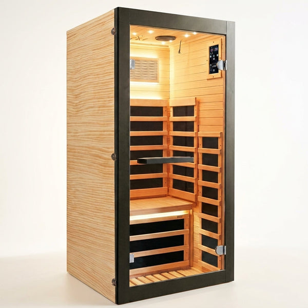 Infrared Sauna 1 Person Far Infrared Sauna Low EMF Indoor Sauna with Starry Light Ceiling Speakers Personal Dry Sauna for Home Gym Spa Fast Heating Easy Assembly 30.7X 30.7X62.2 — Studio Shot